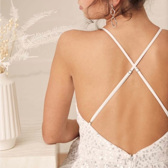 Lulus Late Night Soirée White Sequin Mini Skater Dress - Size M - Picture 3 of 4